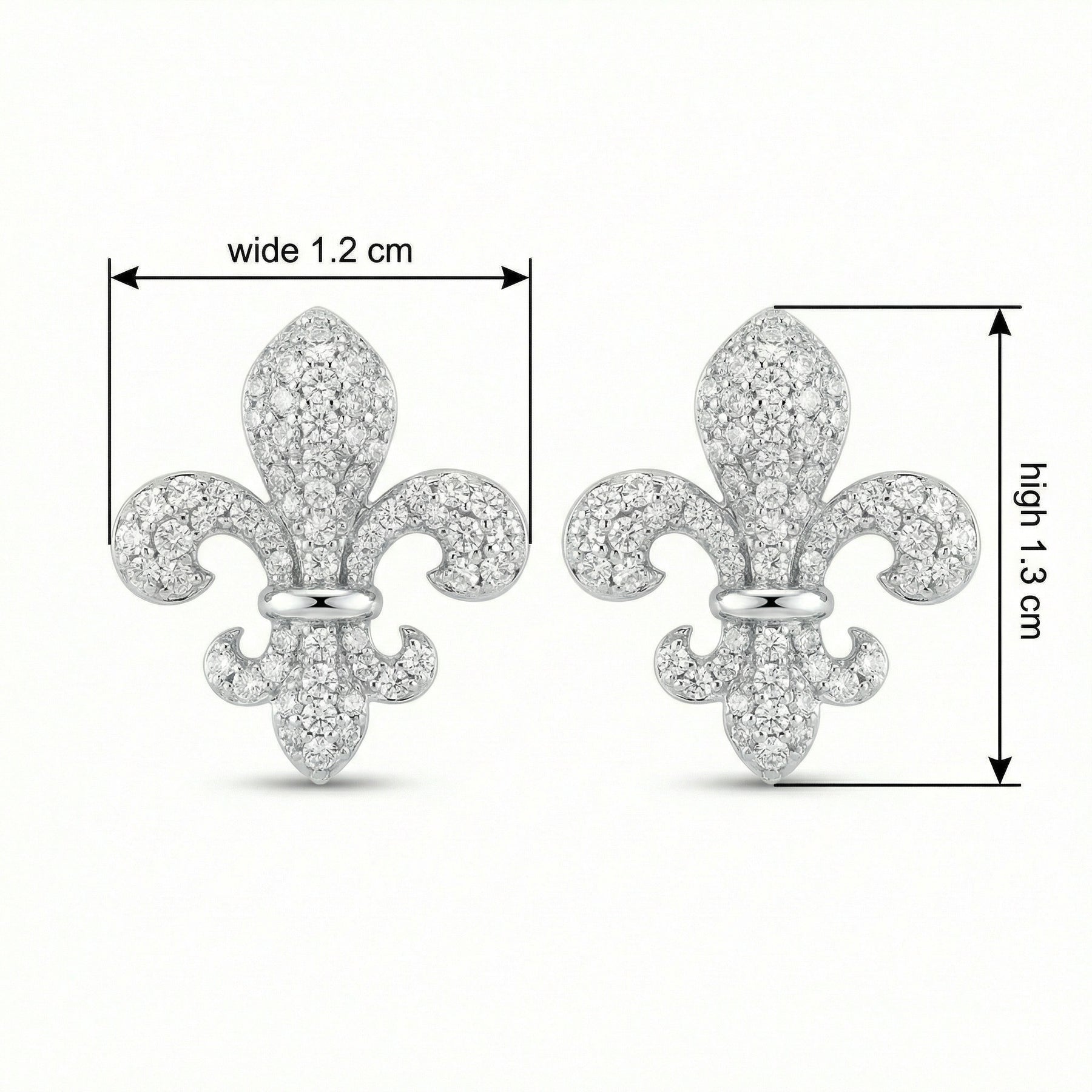 Fleur-de-Lis Pavé Stud Earrings – sterling silver earrings, front view