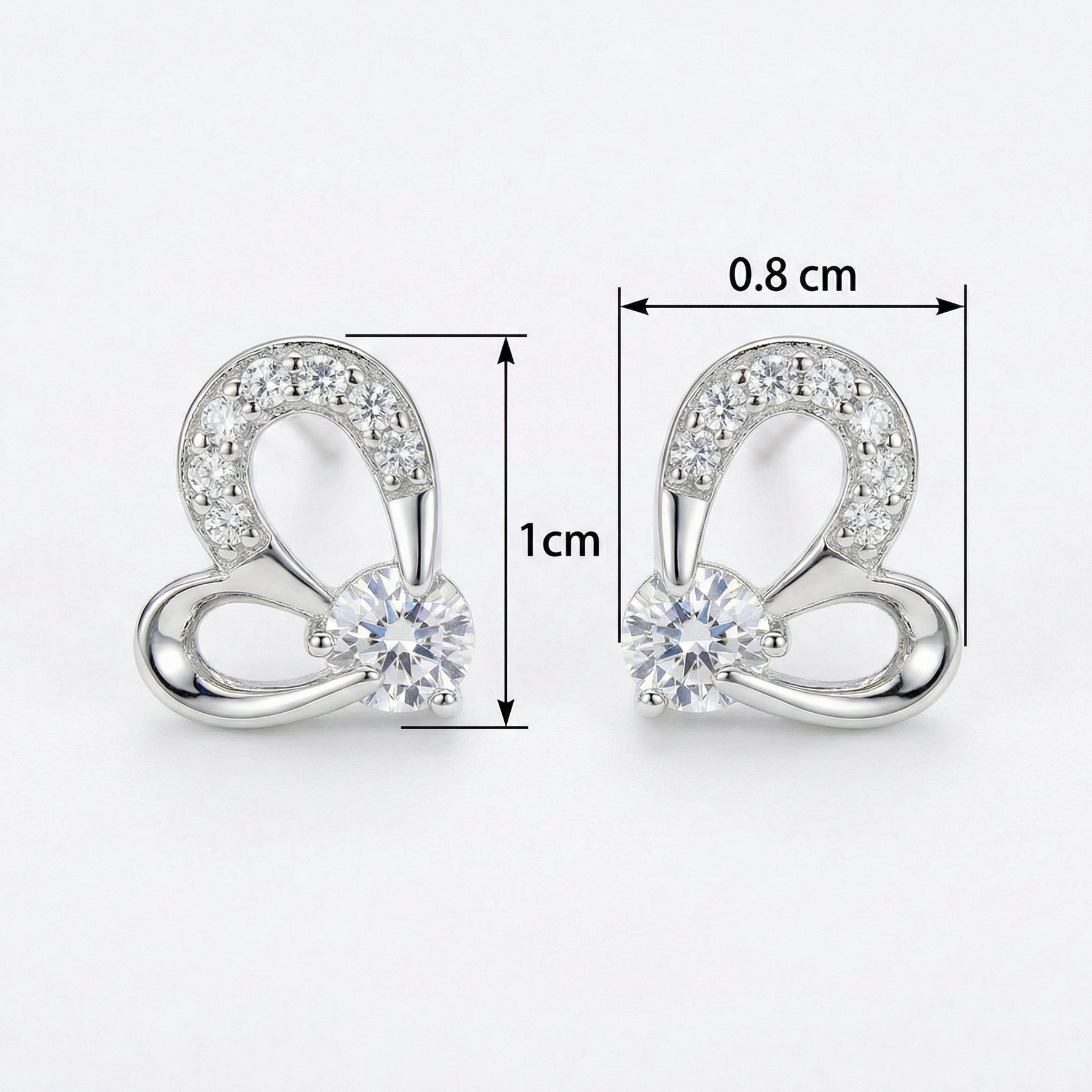 Stylized Heart Stud Earrings – sterling silver earrings, side detail