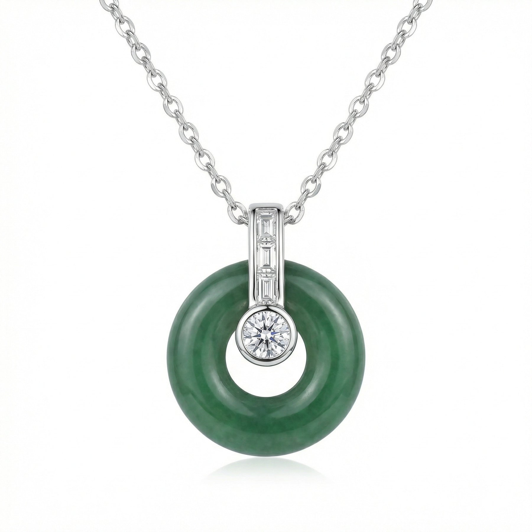 Jade Circle Sparkling stone Necklace – jade necklace, front view