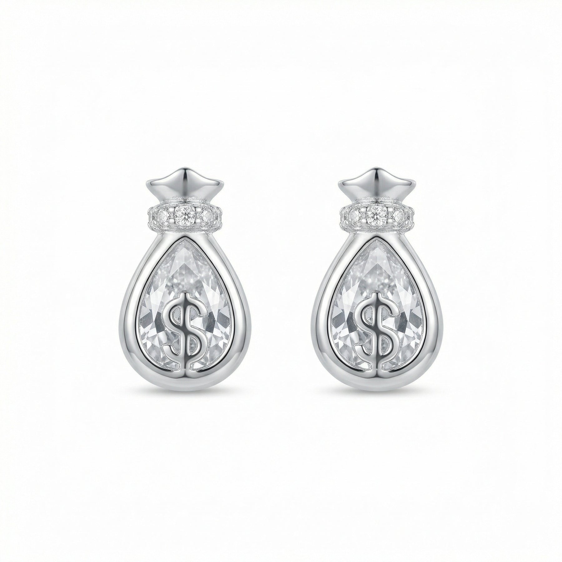 Money Bag Stud Earrings – sterling silver earrings, side detail
