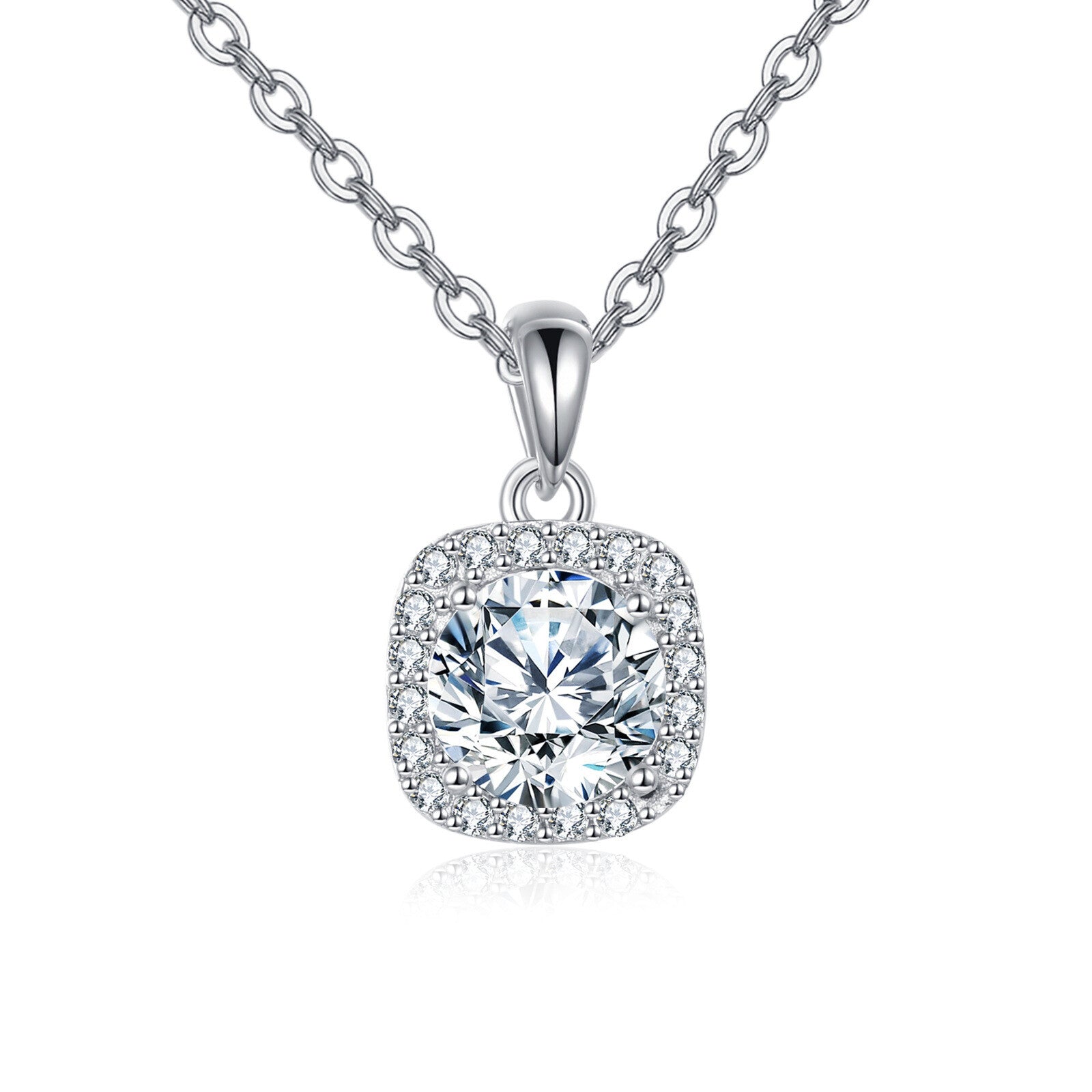 Square Halo Sparkling stone Necklace – sparkling stone necklace, front view