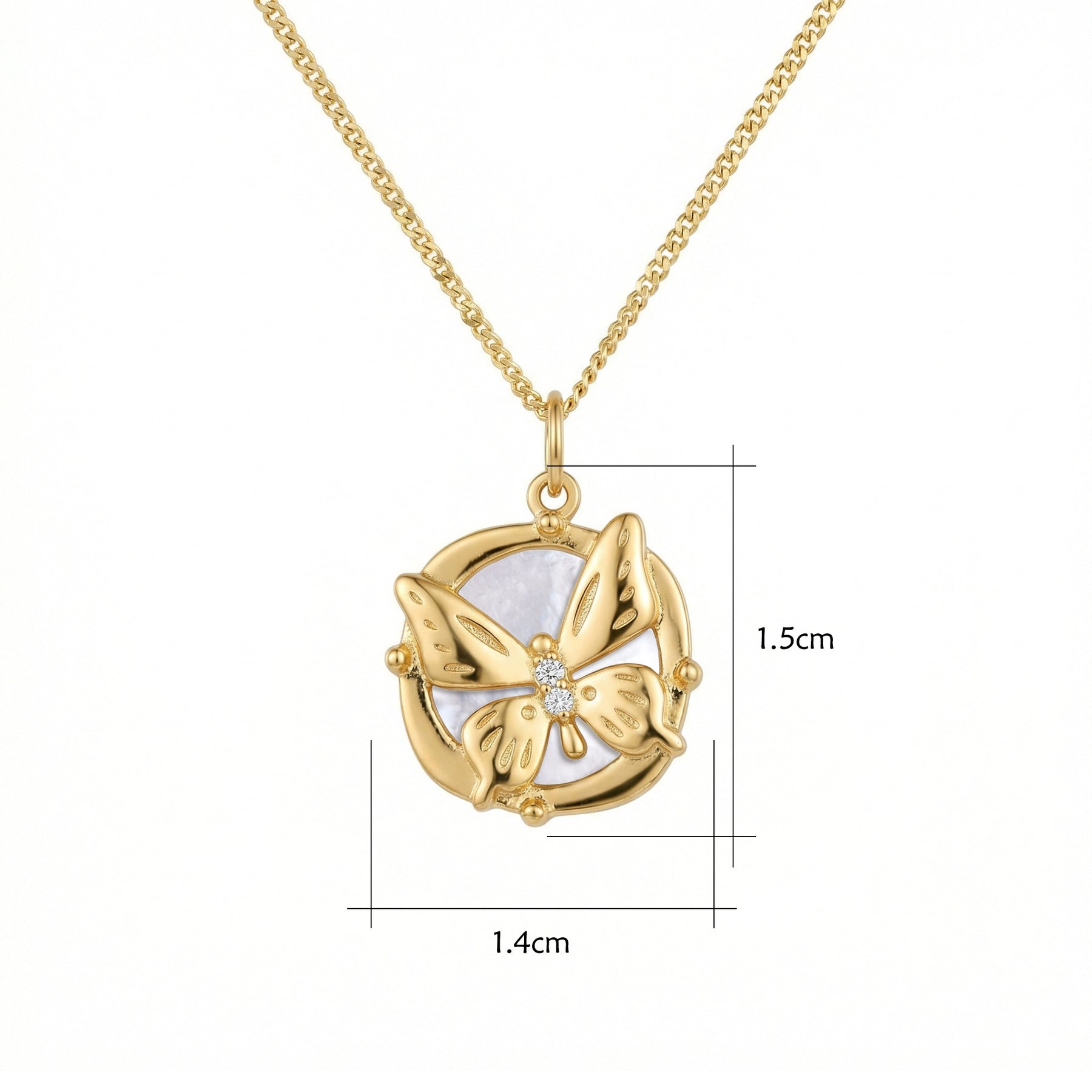 Circular Butterfly Pendant Necklace – sterling silver necklace, close-up
