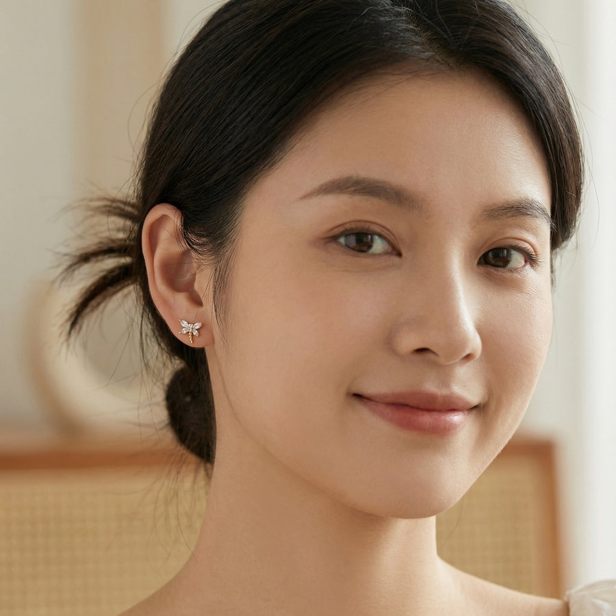 Marquise Crystal Dragonfly Studs – crystal earrings, side detail