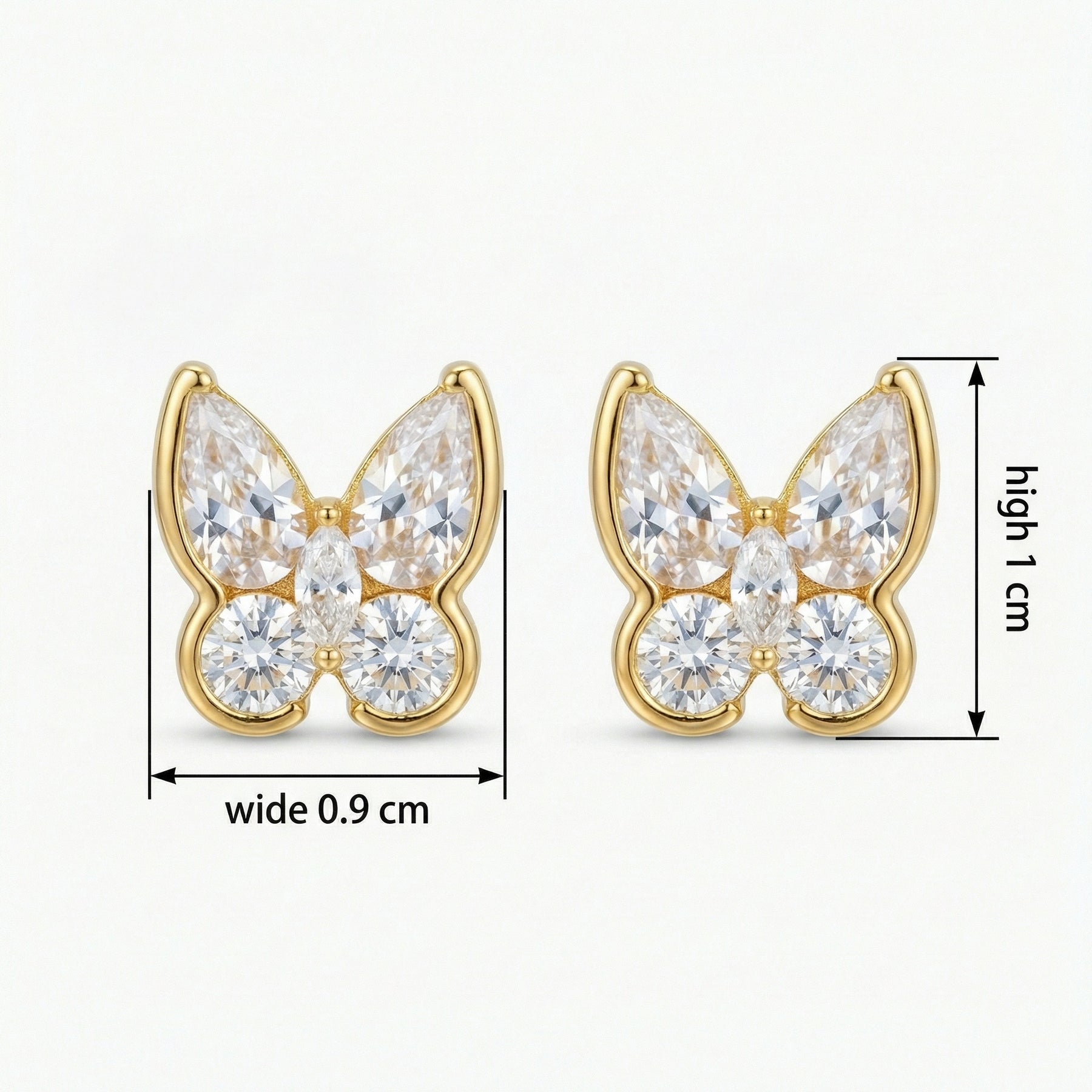 Butterfly Studs, Marquise and Pear – sterling silver earrings, front view