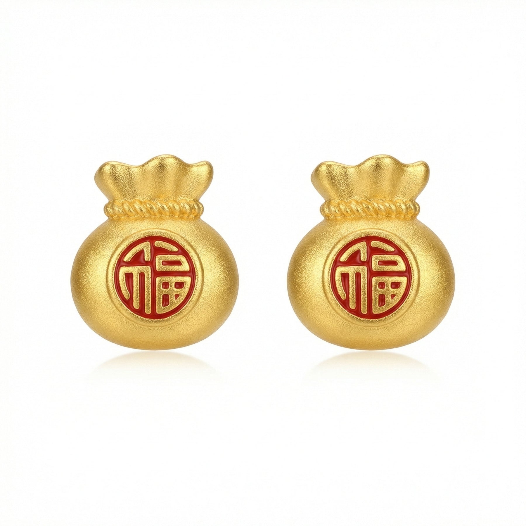 Money Bag Fu Character Studs – sterling silver earrings, side detail