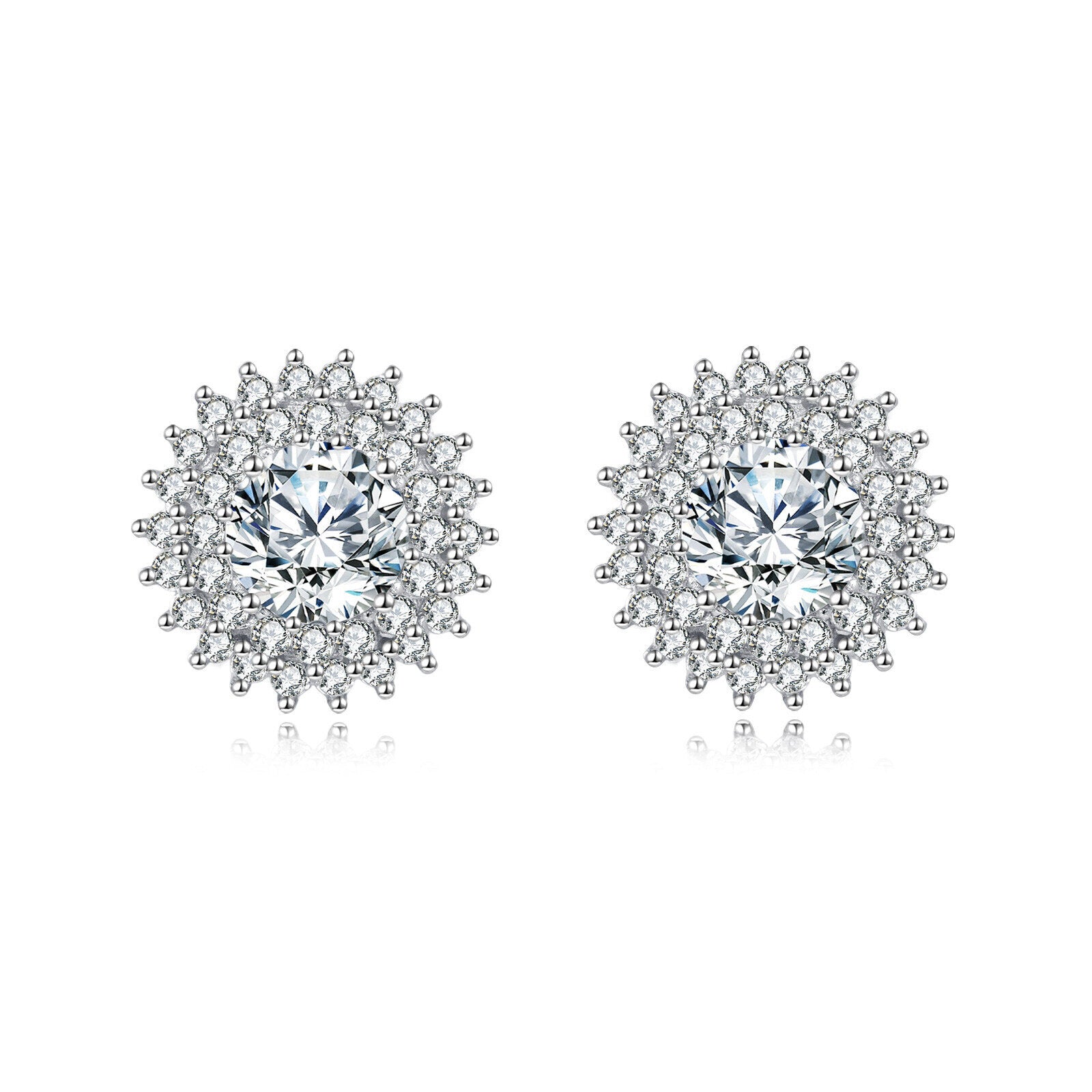 Silver Floral Studs with Sparkling stone Center – sparkling stone earrings