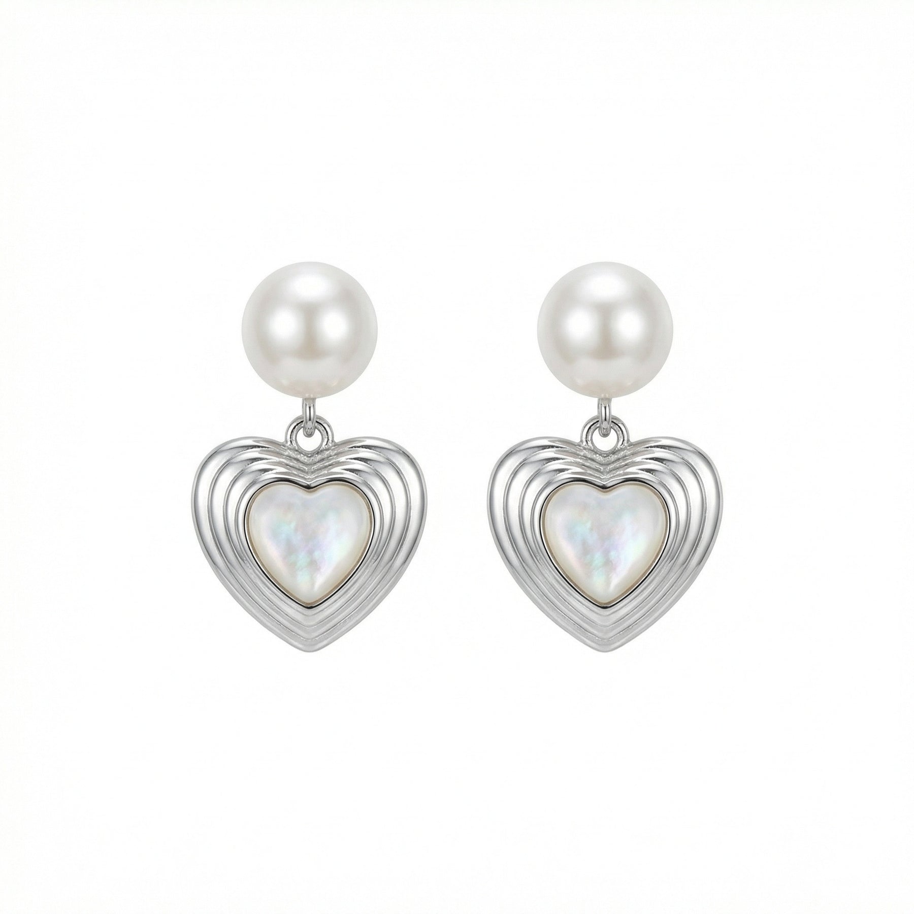 Pearl and Mother-of-Pearl Heart Drops – mother-of-pearl earrings, side detail