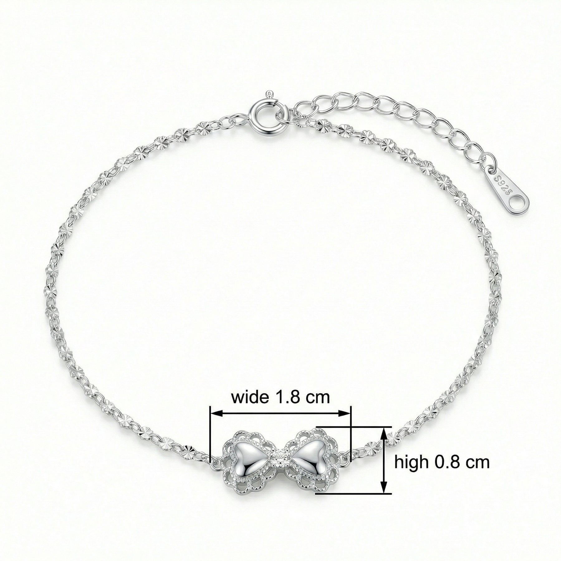 Heart Bowknot Charm Bracelet – sterling silver bracelet