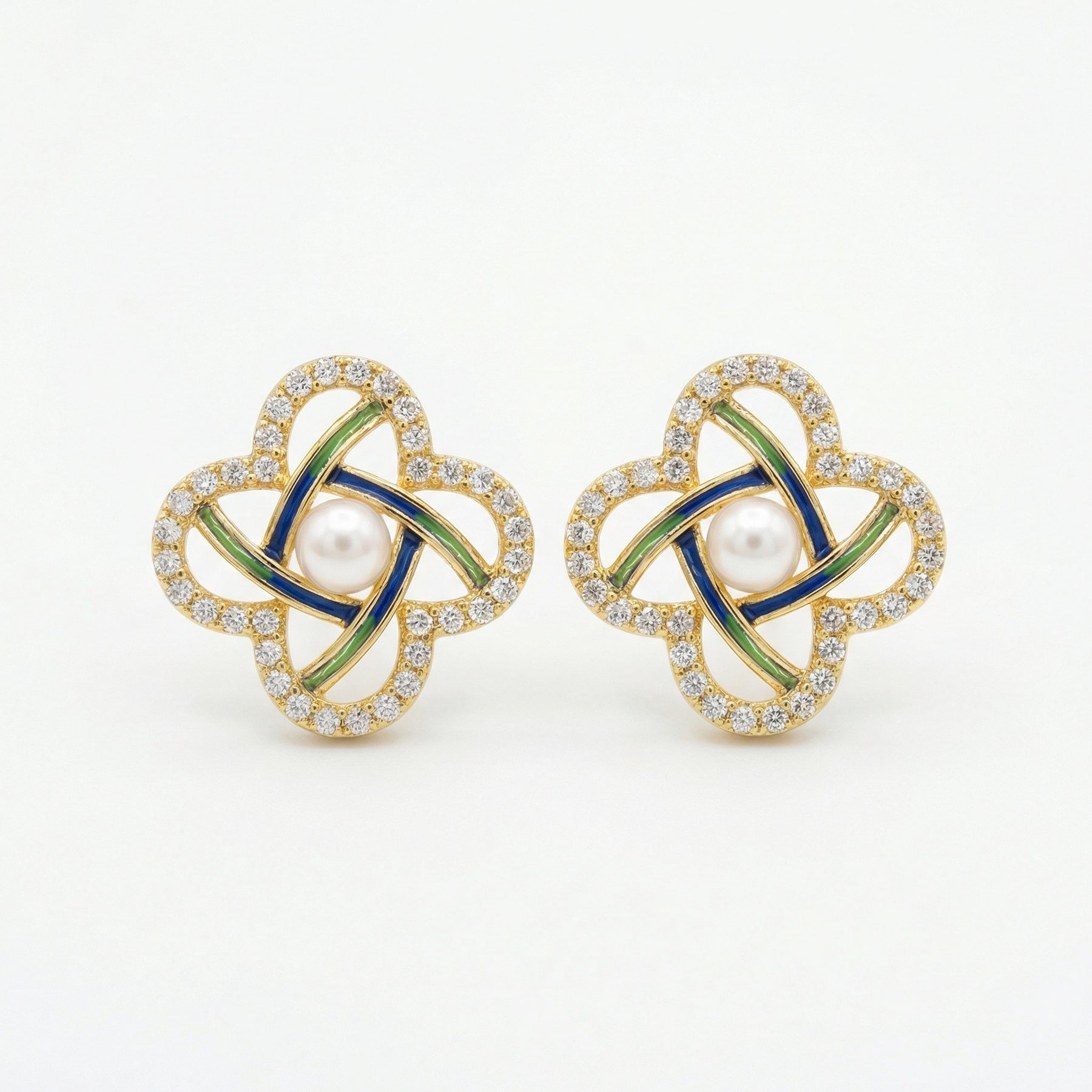 Pearl Clover Enamel Stud Earrings – pearl earrings