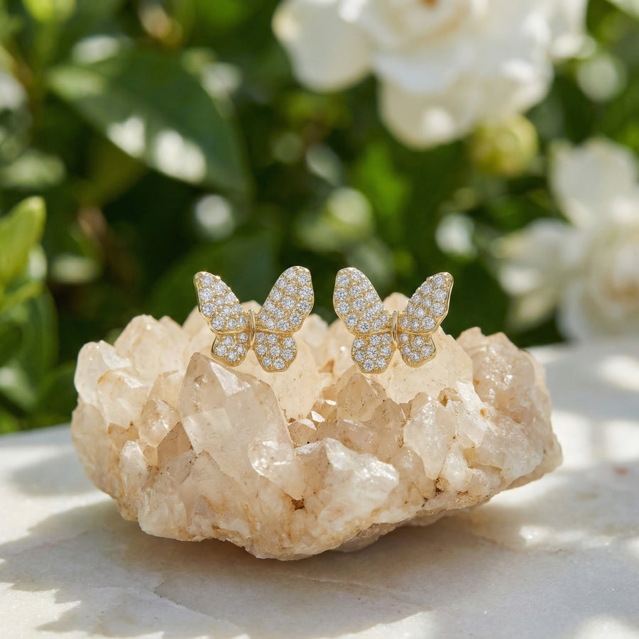Pavé Butterfly Stud Earrings – sterling silver earrings, side detail