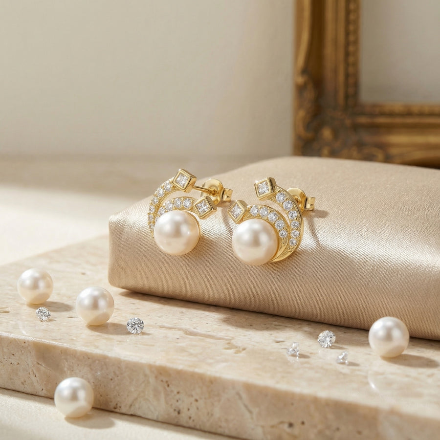Pearl Swirl Stud Earrings, Lustrous – pearl earrings, close-up