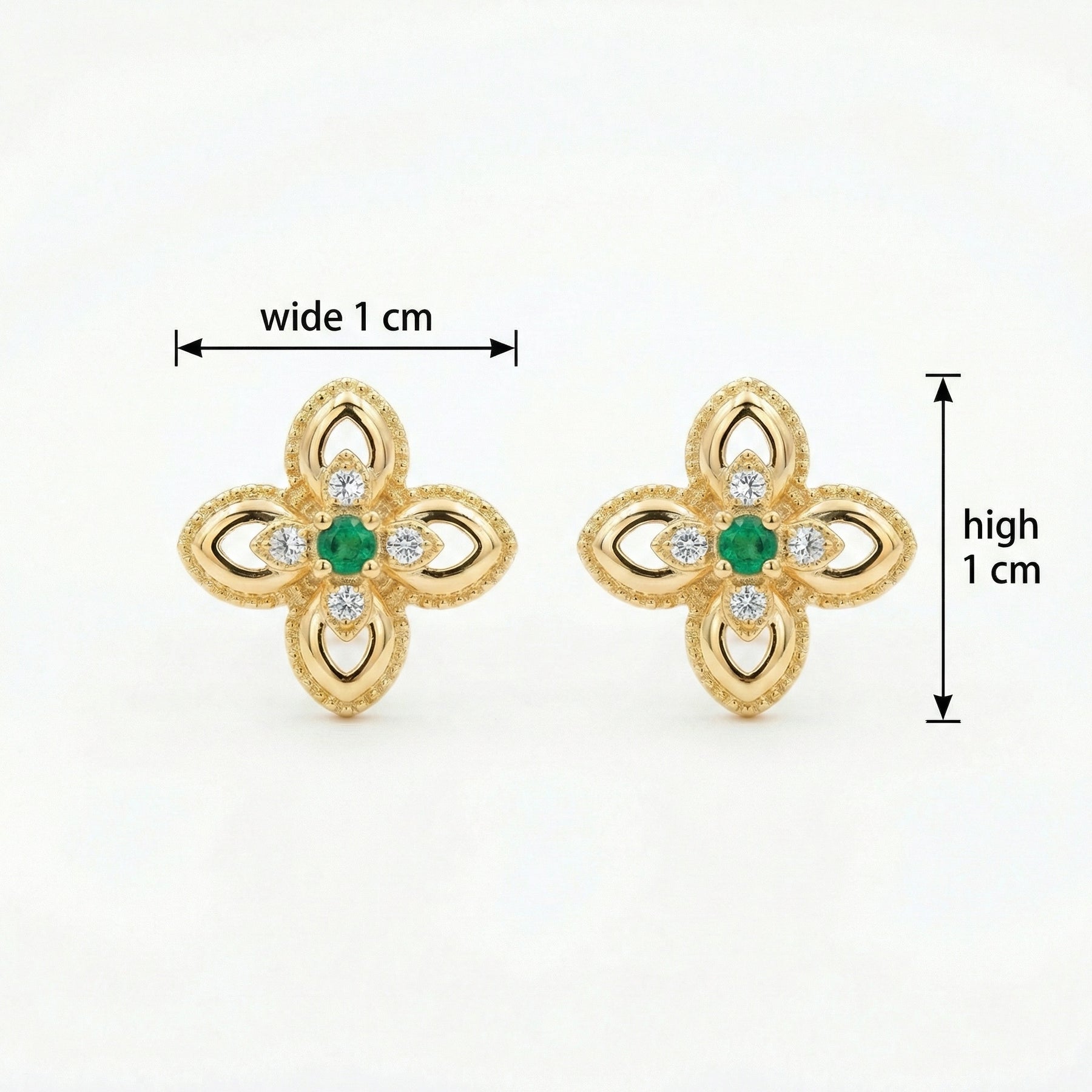 Green stone Floral Openwork Stud Earrings – green stone earrings, front view