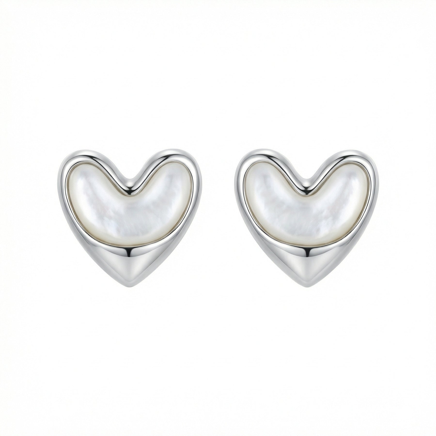 Sterling Silver Pearl Heart Studs – pearl earrings, front view