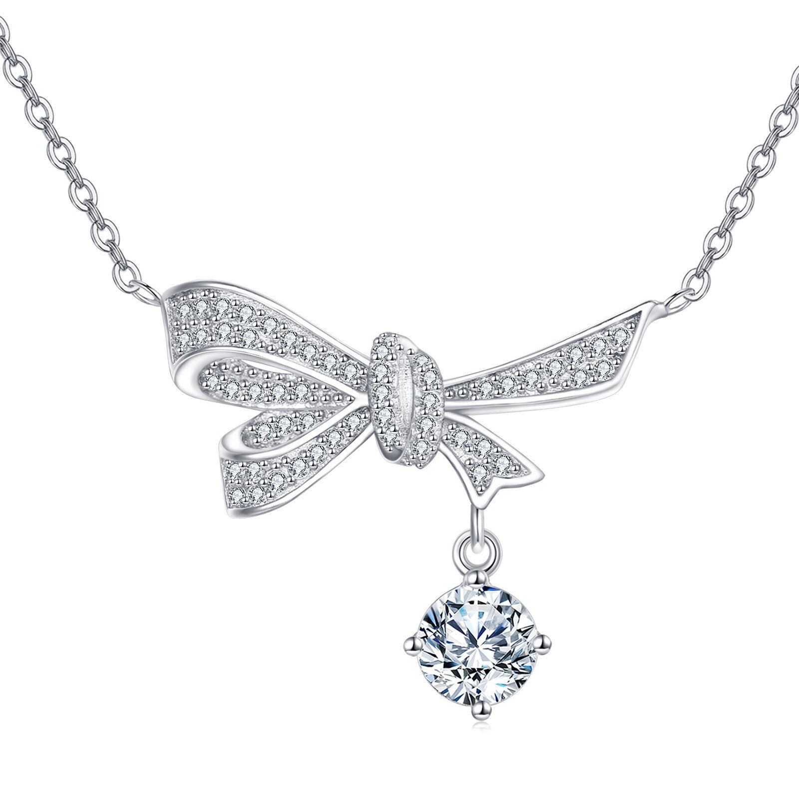 Silver Bow Necklace with Sparkling stone Charm – sparkling stone necklace, craftsmanship detail