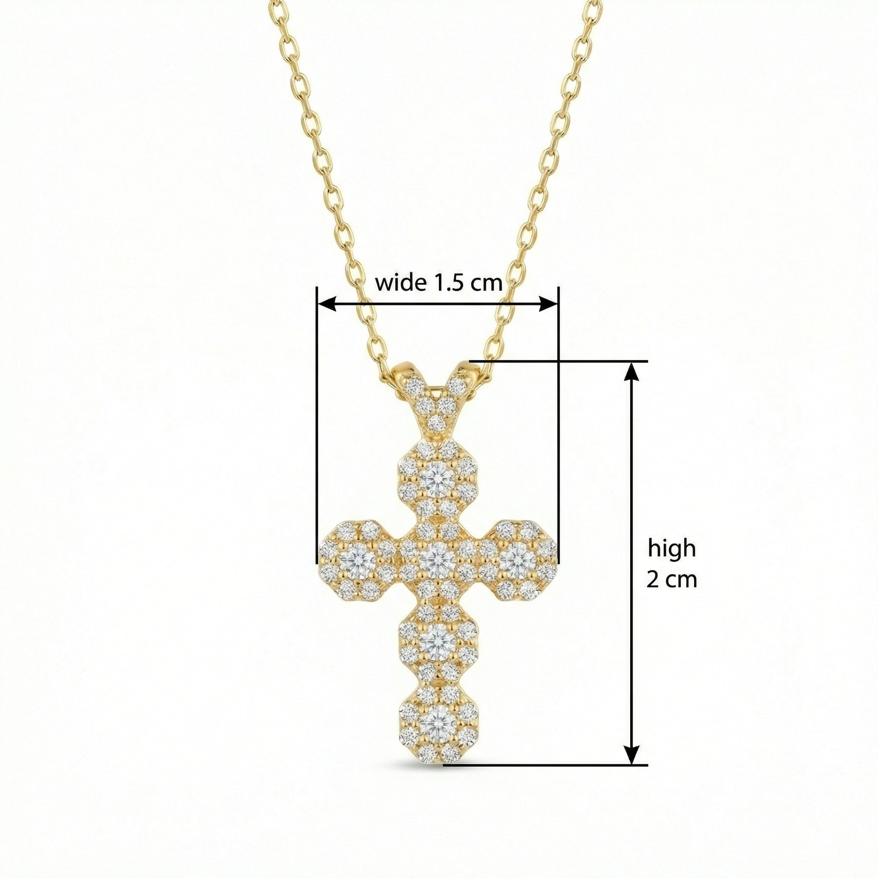 Sparkling stone Cluster Cross Pendant Necklace – sterling silver necklace, side detail