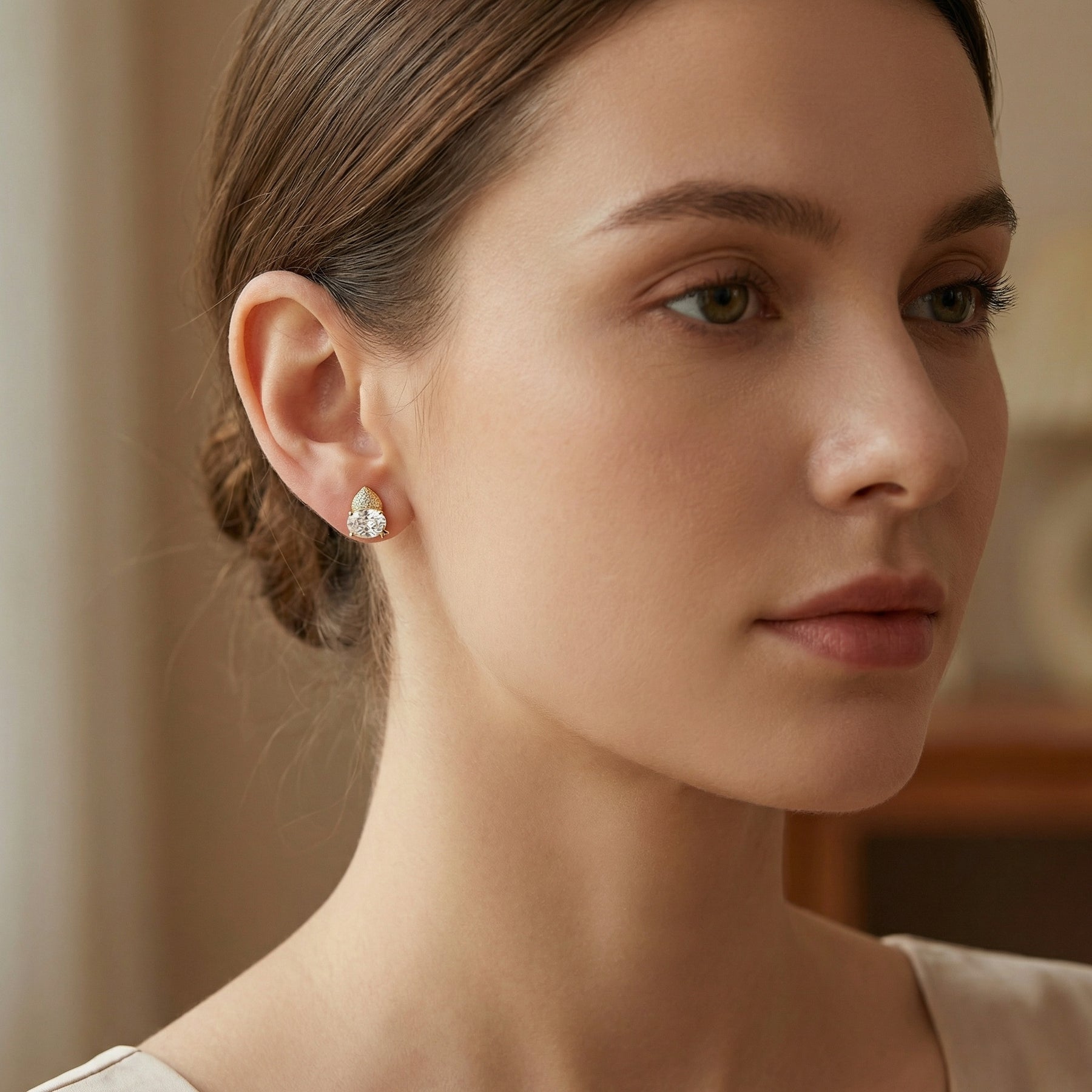 Celestial Star and Oval Stud Earrings – sterling silver earrings, close-up