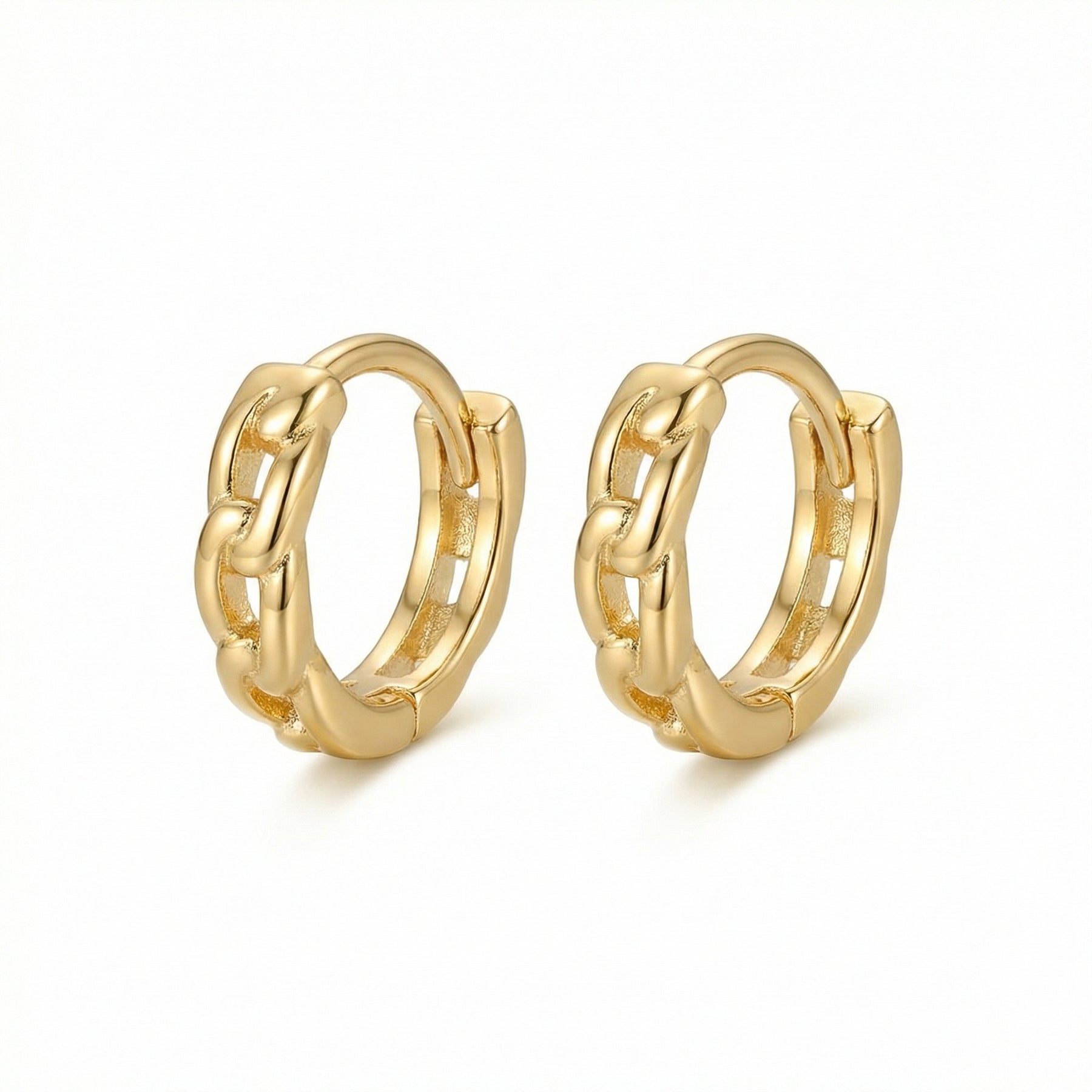 Curb Link Textured Huggie Hoops – sterling silver earrings, side detail