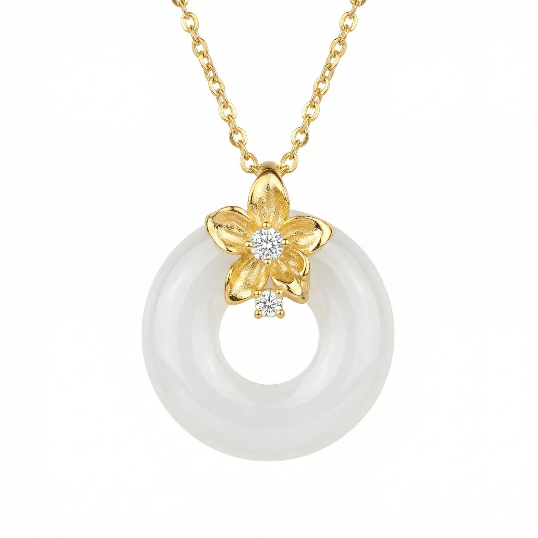 Floral Blossom Circle Pendant Necklace – sterling silver necklace, styling detail