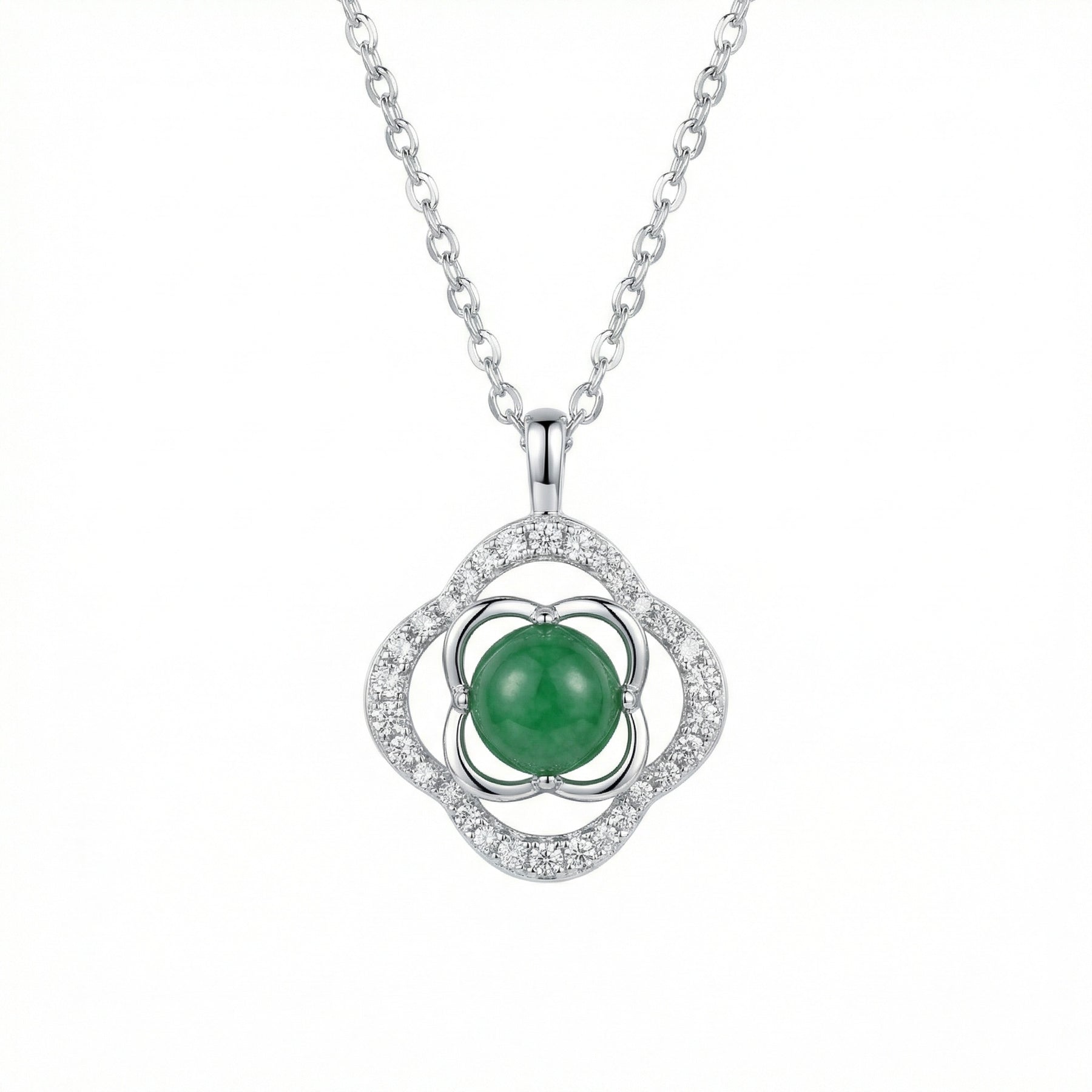 Quatrefoil Green Jadeite Necklace – jade necklace, front view