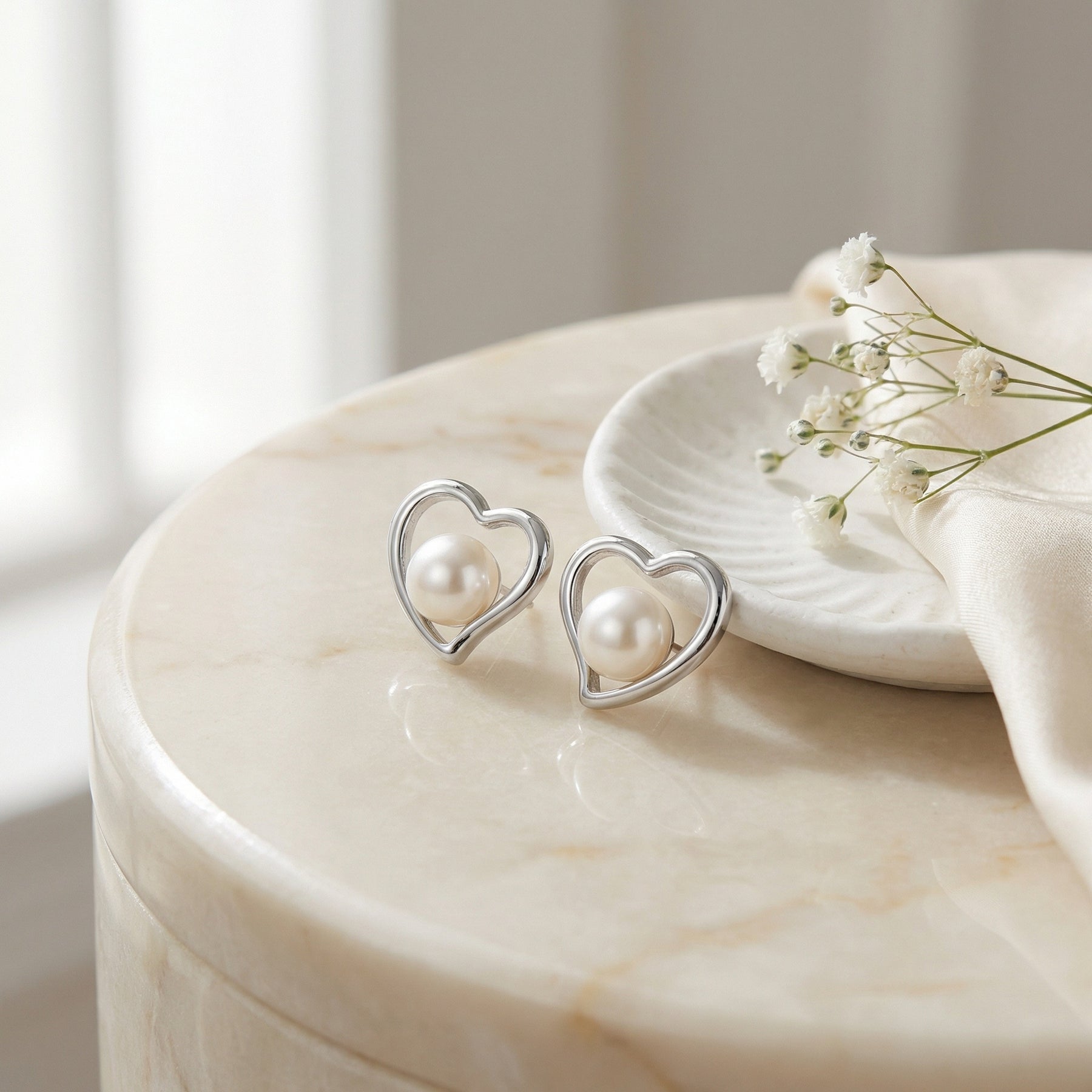 Cultured Pearl Heart Stud Earrings – pearl earrings