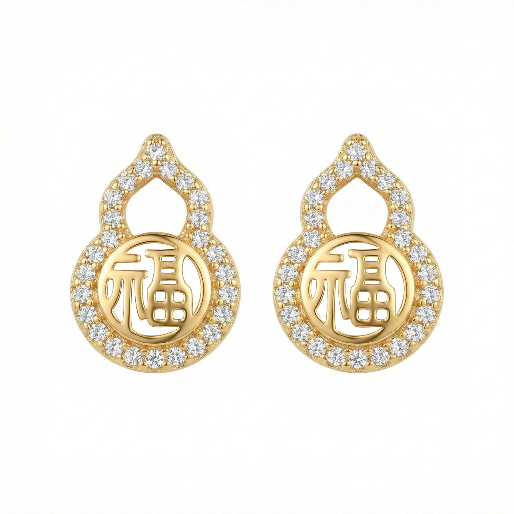 Gourd Symbol Pavé Stud Earrings – sterling silver earrings, side detail