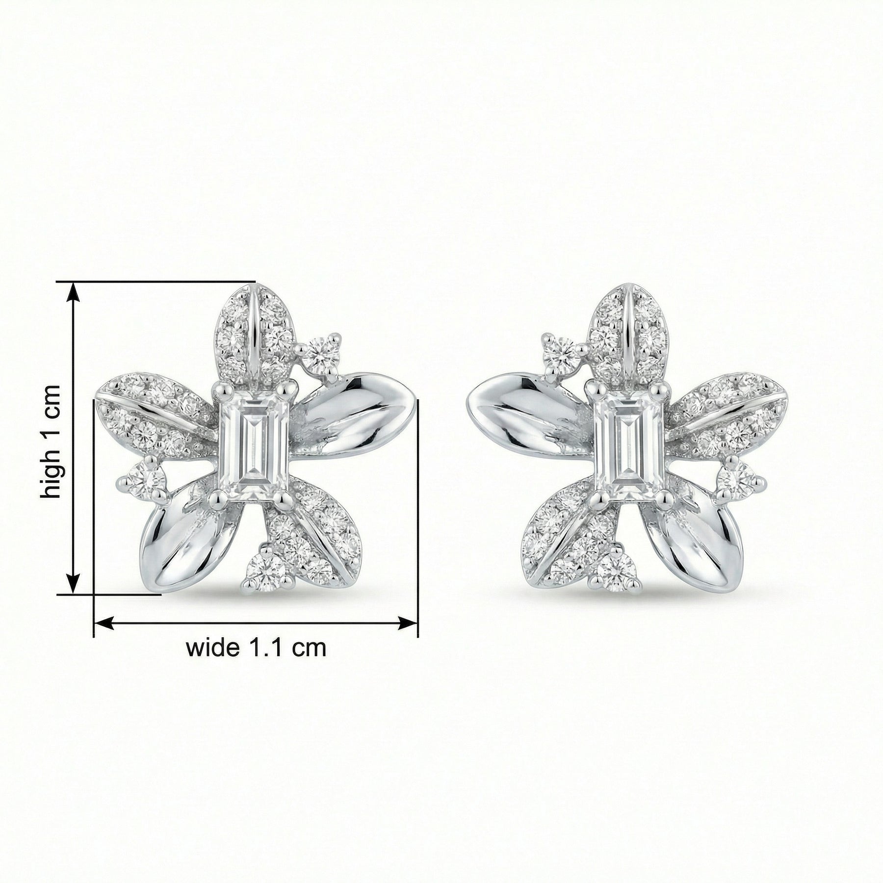 Rectangular-cut Floral Stud Earrings – sterling silver earrings, side detail