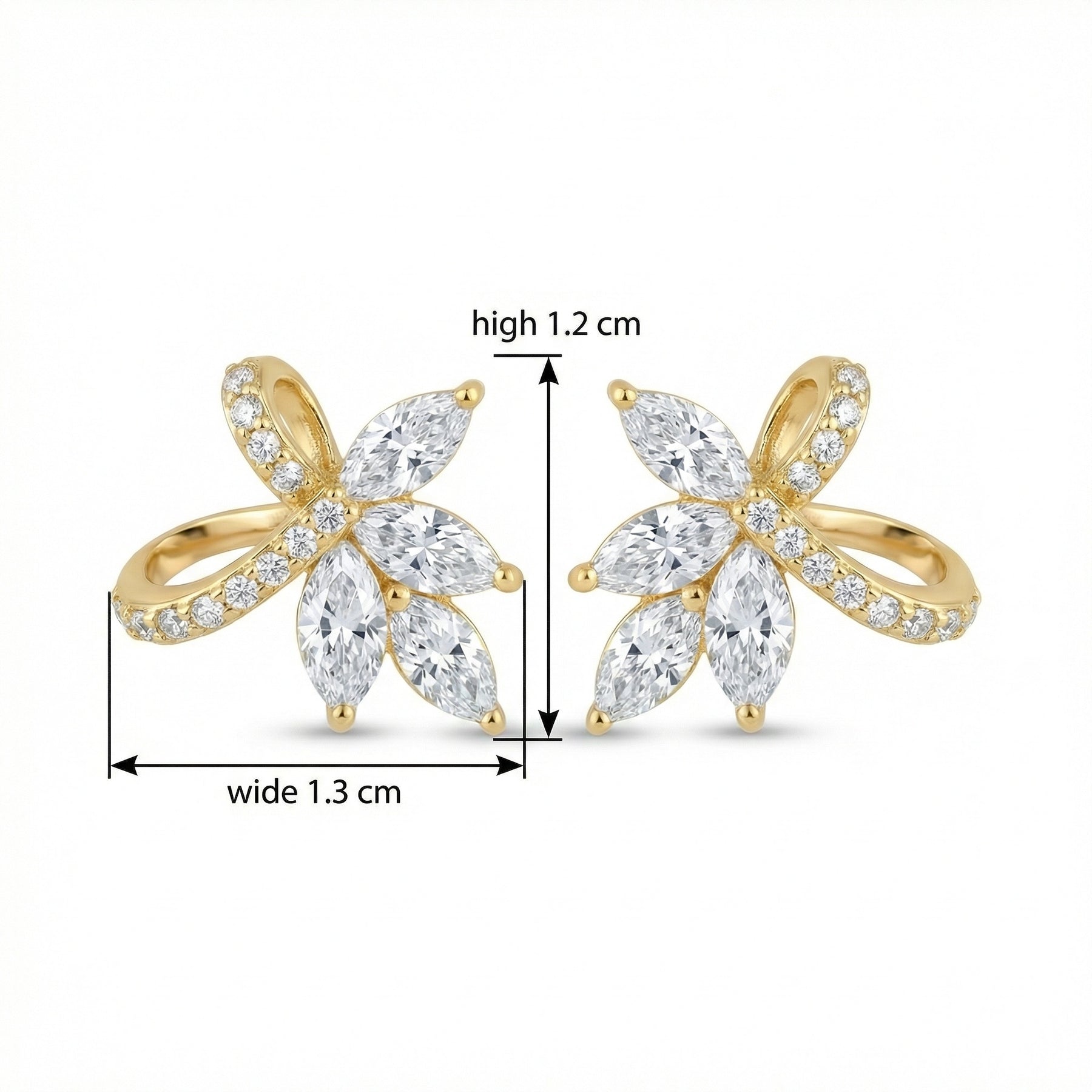 Floral Bow Marquise Stud Earrings – sterling silver earrings, side detail