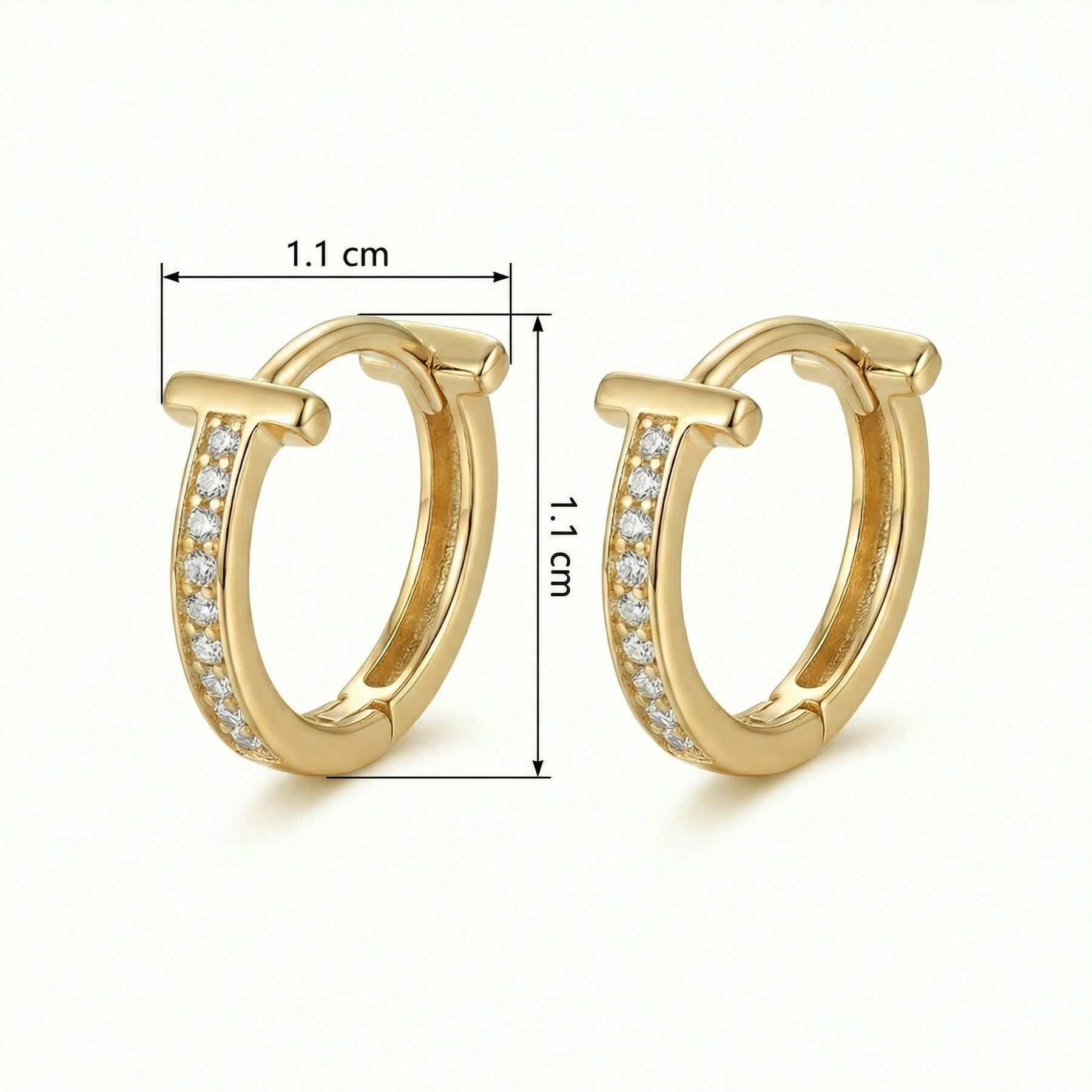 T-Shaped Pavé Huggie Hoop Earrings – sterling silver earrings, close-up