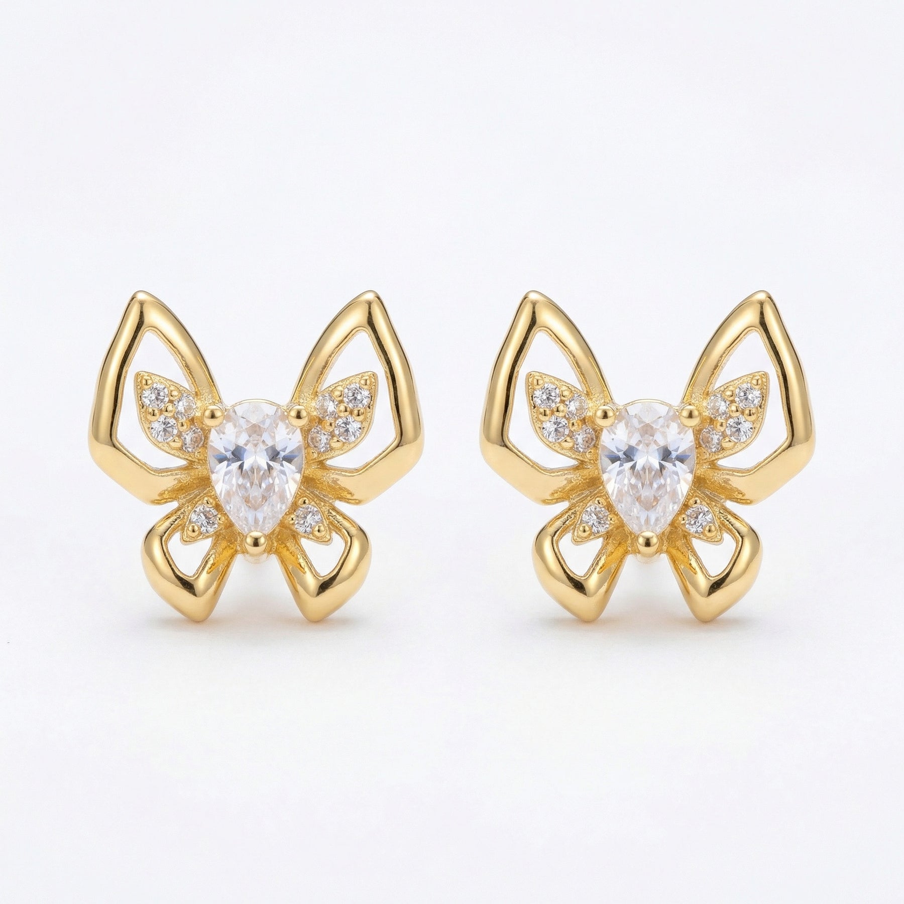 Butterfly Studs with Pear-Cut Centers – sterling silver earrings, close-up