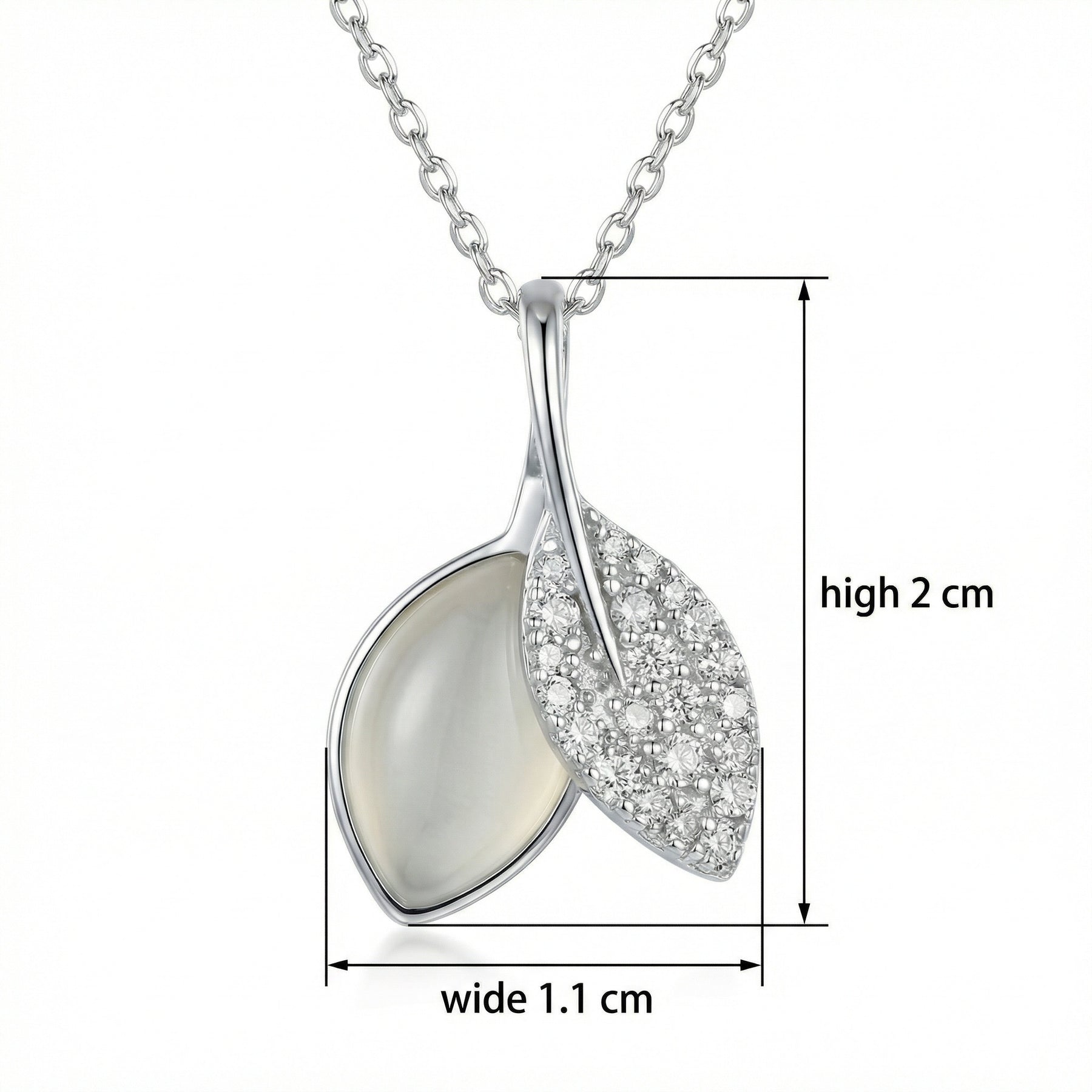 Leaf Pearl Moonstone Necklace – pearl necklace, front view