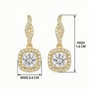 Princess-Cut Halo Drop Earrings – sterling silver earrings, close-up