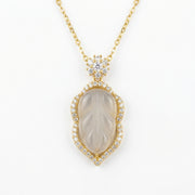 Carved Leaf Gemstone Necklace – sterling silver necklace, close-up