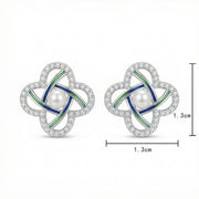 Pearl Quatrefoil Studs, Navy Accents – pearl earrings, side detail