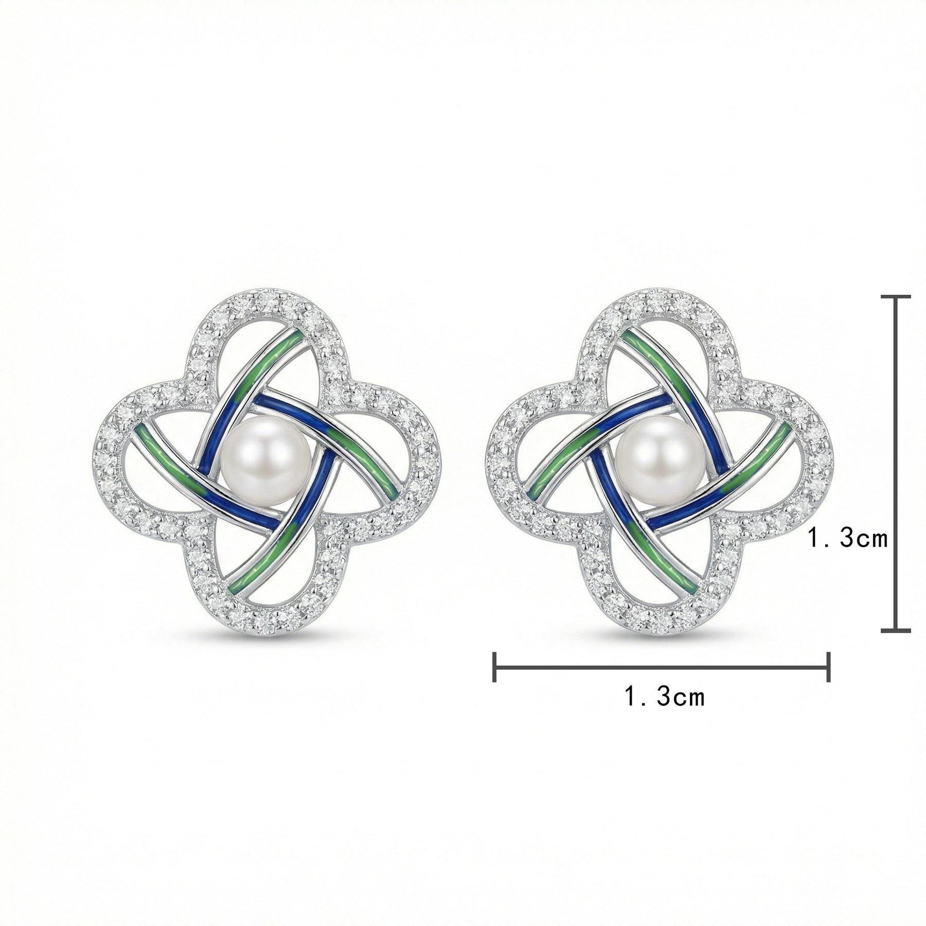 Pearl Quatrefoil Studs, Navy Accents – pearl earrings, side detail