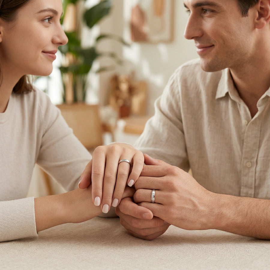 Matte Finish Couple Rings Set – sterling silver ring, side detail