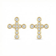 Faith Cross Studs, Bezel-Set Accents – sterling silver earrings, side detail