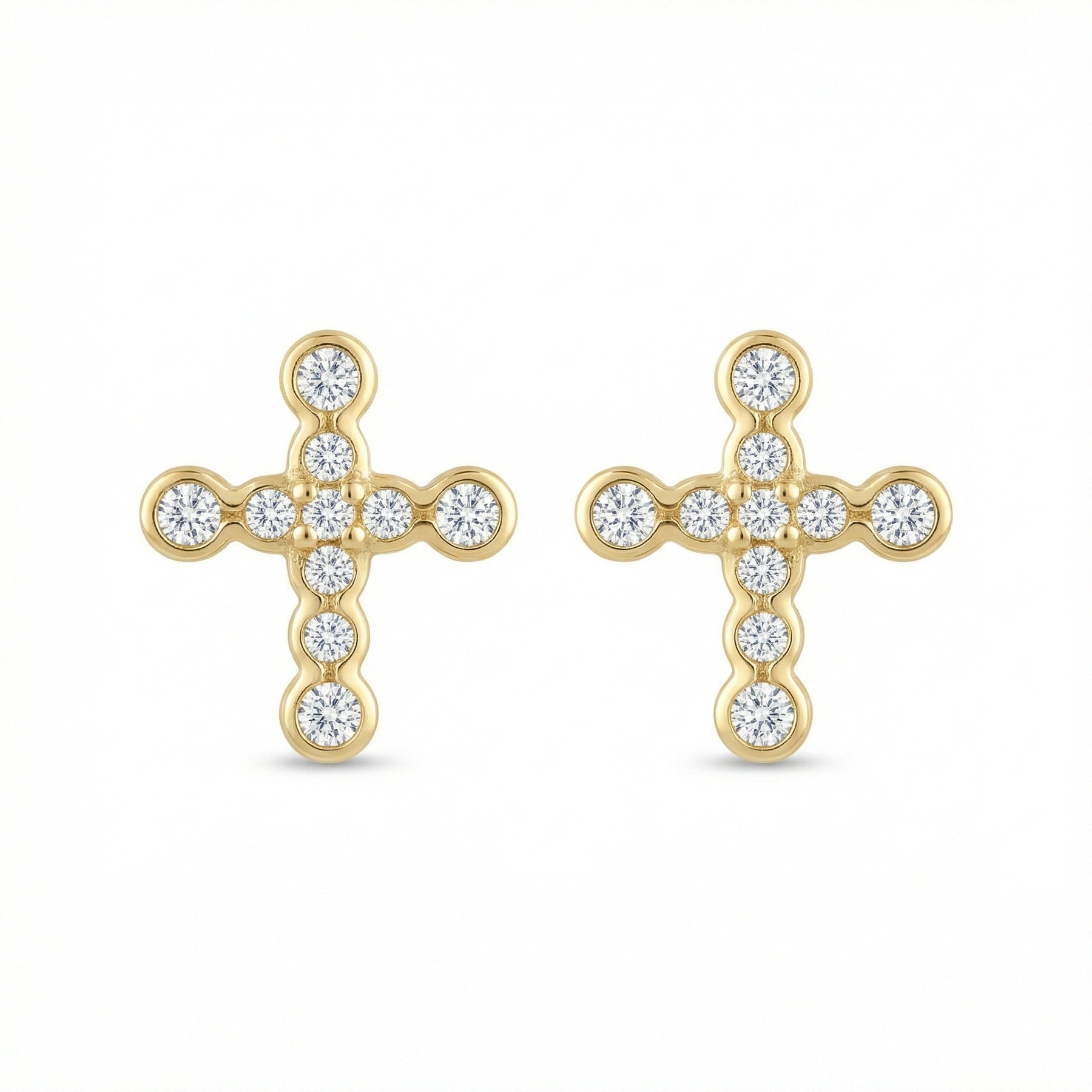 Faith Cross Studs, Bezel-Set Accents – sterling silver earrings, side detail