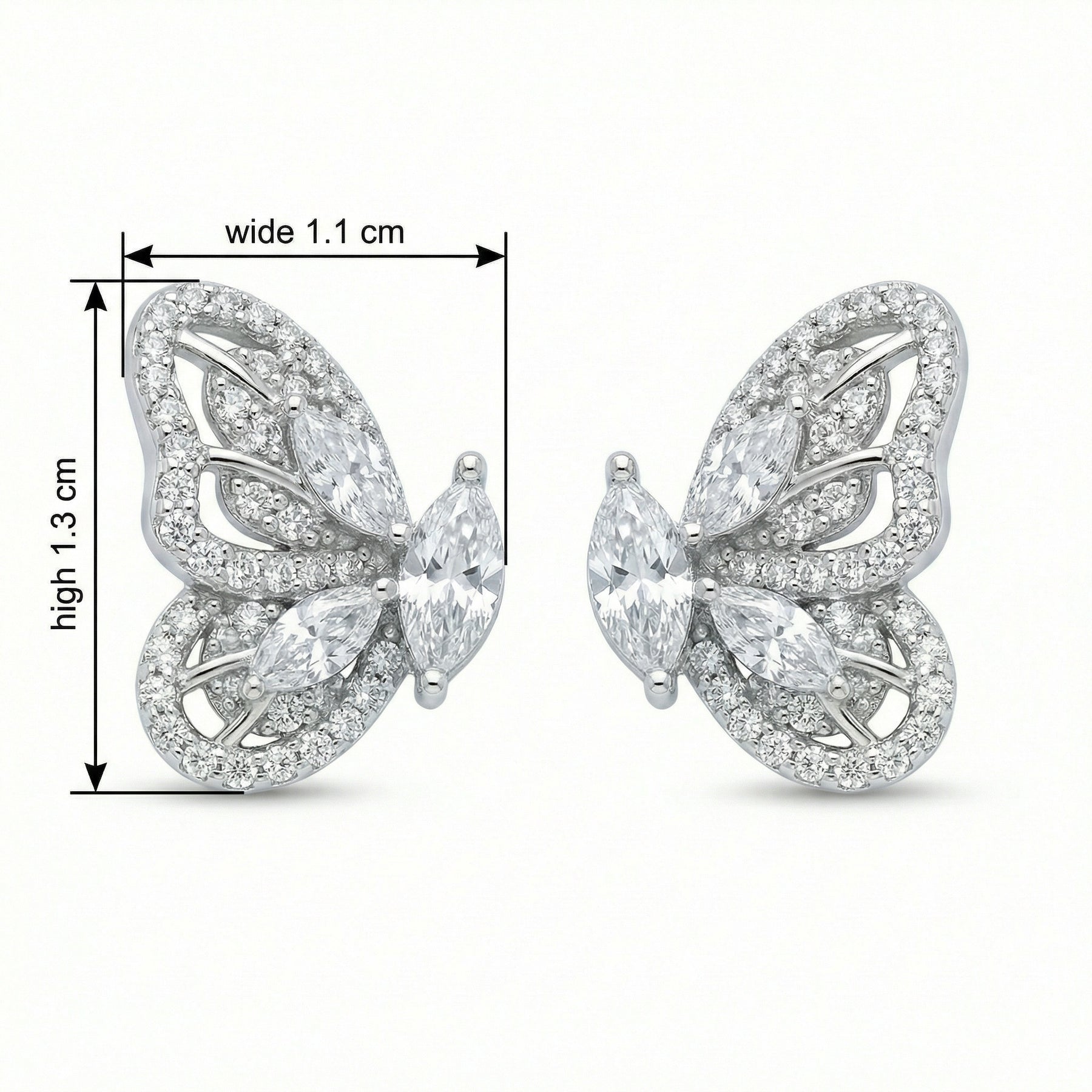 Marquise and Round Butterfly Studs – sterling silver earrings, close-up
