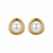 Pearl Studs in Sculptural Gilded Setting – pearl earrings