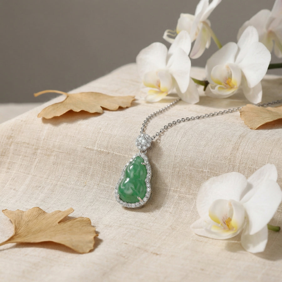 Jadeite Gourd Pendant Necklace – jade necklace, close-up