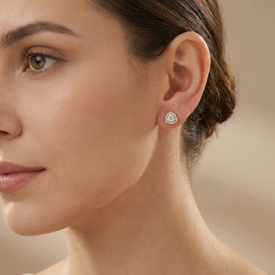 Double Halo Round Stud Earrings – sterling silver earrings, side detail