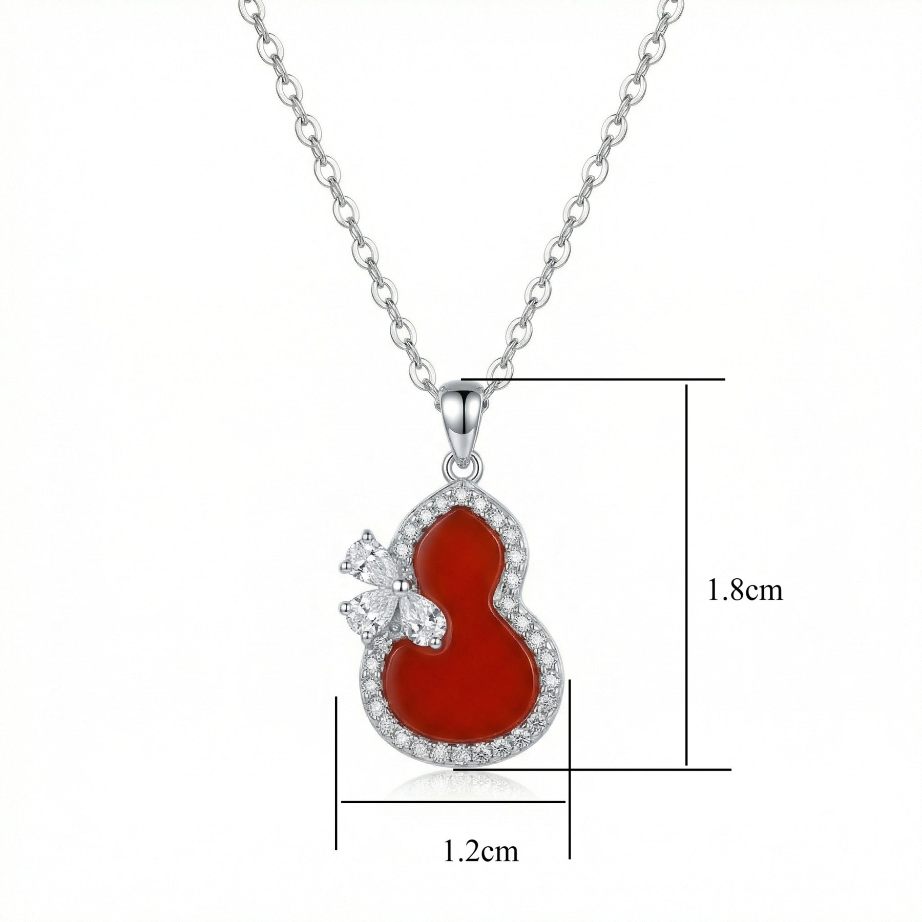 Red Gourd Butterfly Pendant Necklace – sterling silver necklace, close-up