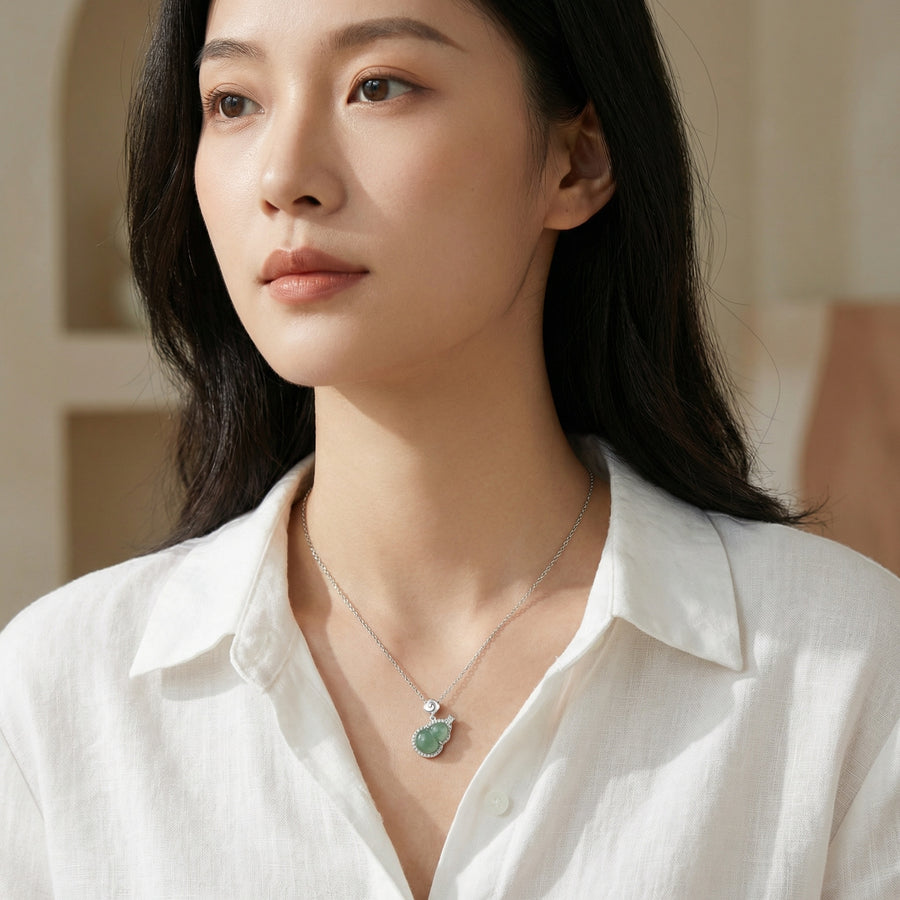 Jadeite Hulu Gourd Cloud Necklace – jade necklace, close-up