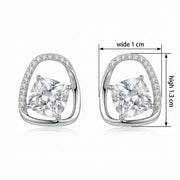 Cushion-Cut Geometric Halo Studs – sterling silver earrings, close-up