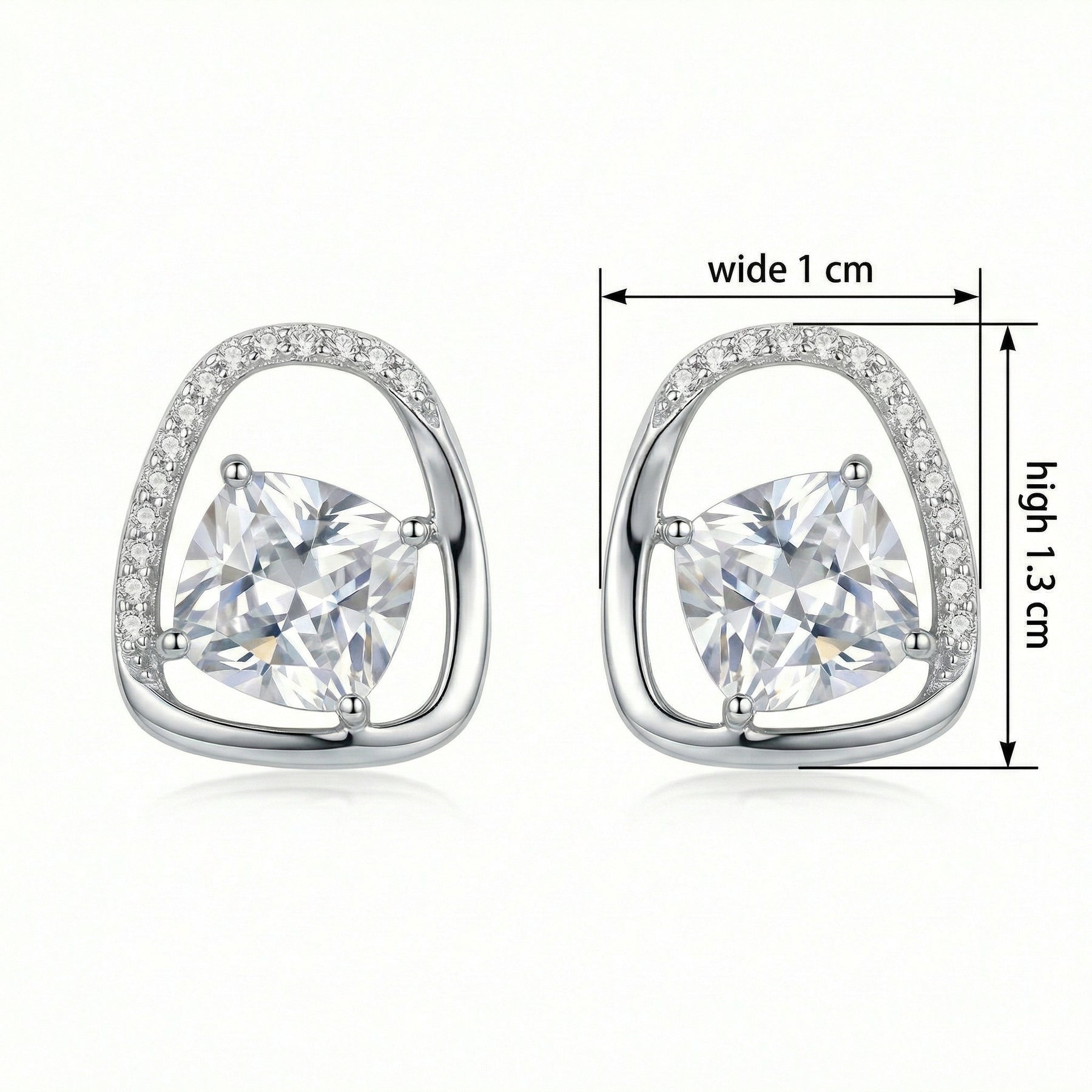 Cushion-Cut Geometric Halo Studs – sterling silver earrings, close-up
