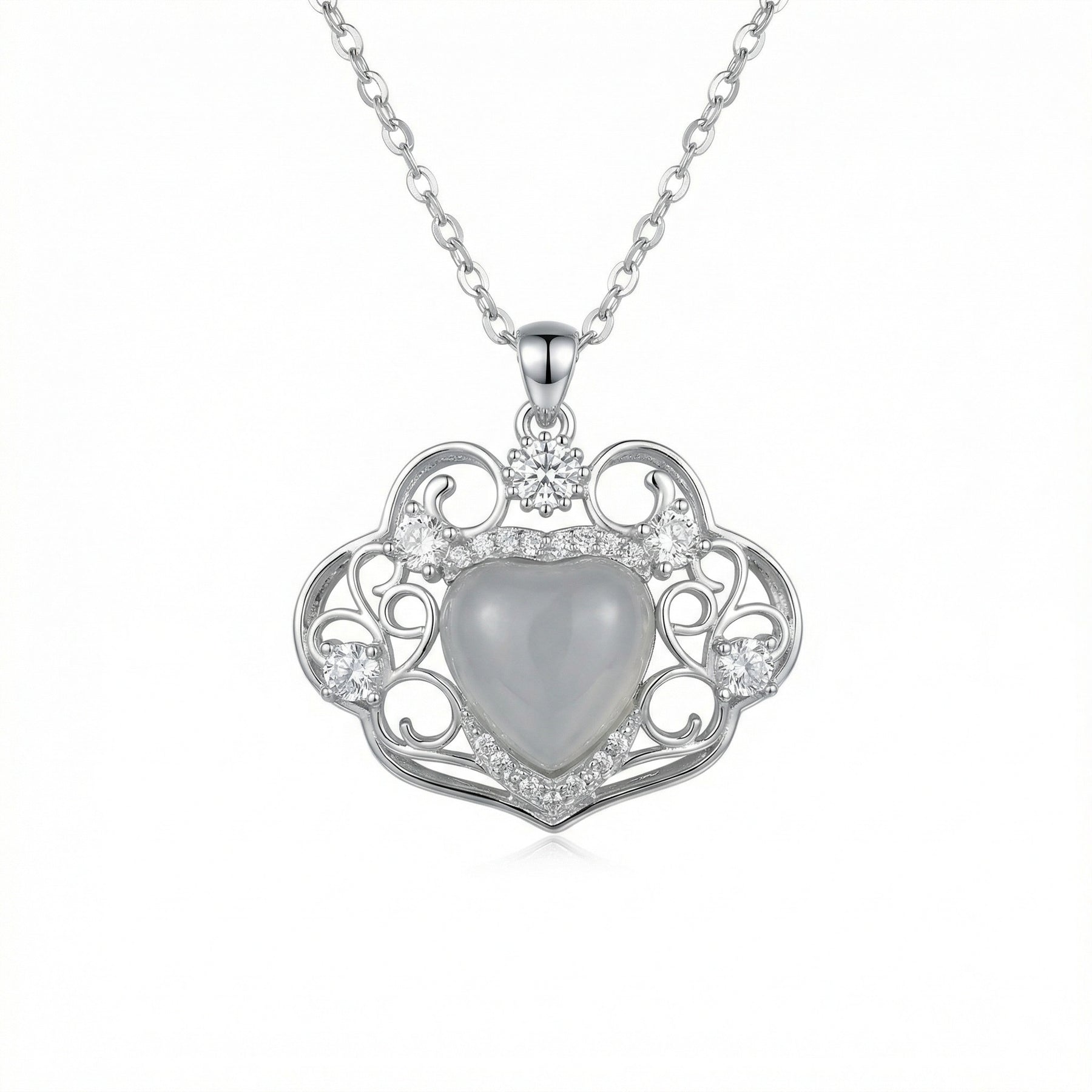 Ornate Heart Moonstone Necklace – sterling silver necklace