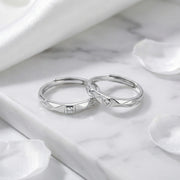 Quilted Pattern Couple Rings – sterling silver ring, front view