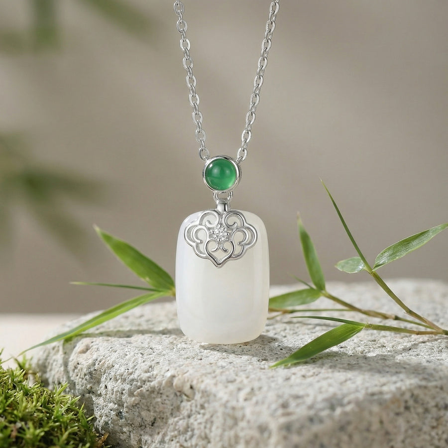 White Jade Filigree Pendant Necklace – jade necklace