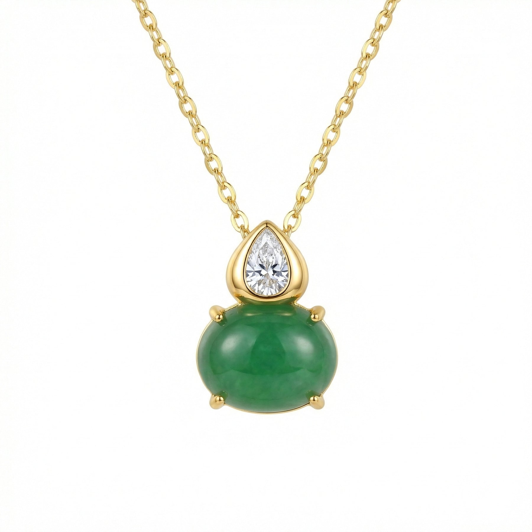 Pear-Shaped Jadeite Sparkling stone Necklace – jade necklace, front view