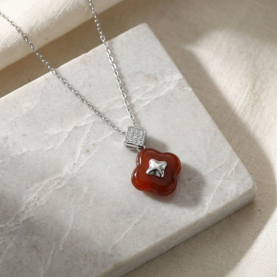 Red Carnelian Quatrefoil Star Necklace – carnelian necklace, close-up